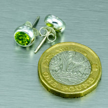 Load image into Gallery viewer, Peridot, silver stud earrings