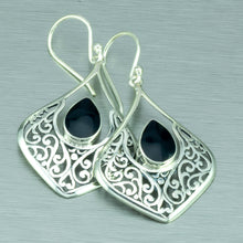Load image into Gallery viewer, Balinese ajoure large black shell earrings.