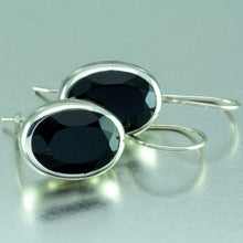 Load image into Gallery viewer, Large faceted onyx silver earrings