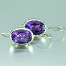 Load image into Gallery viewer, Amethyst faceted large sterling silver hook-in earrings