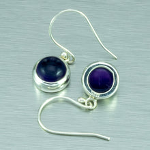 Load image into Gallery viewer, Amethyst cabochon small silver dangly earrings