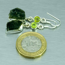 Load image into Gallery viewer, Moldavite and Peridot sterling silver earrings