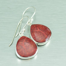 Load image into Gallery viewer, Coral and sterling silver earrings.