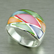 Load image into Gallery viewer, Coloured mother of pearl inlay silver ring