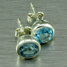 Load image into Gallery viewer, Blue topaz silver stud earrings