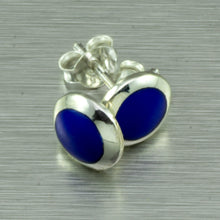 Load image into Gallery viewer, lapiz lazuli shell silver stud earrings