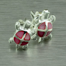 Load image into Gallery viewer, Pink shell silver turtle stud earrings