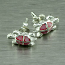 Load image into Gallery viewer, Pink shell silver turtle stud earrings