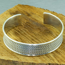 Load image into Gallery viewer, Wide herringbone pattern sterling silver unisex bangle