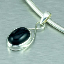 Load image into Gallery viewer, Onyx oval wire-set silver pendant