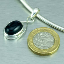 Load image into Gallery viewer, Onyx oval wire-set silver pendant