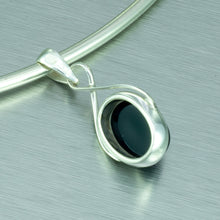 Load image into Gallery viewer, Onyx oval wire-set silver pendant