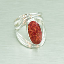 Load image into Gallery viewer, Large Red Coral Ring, 925 Sterling Silver