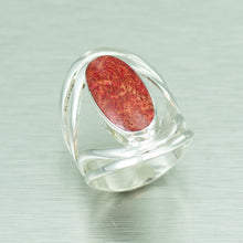 Load image into Gallery viewer, Large Red Coral Ring, 925 Sterling Silver