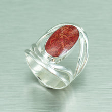 Load image into Gallery viewer, Large Red Coral Ring, 925 Sterling Silver