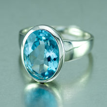 Load image into Gallery viewer, Large blue topaz sterling silver ring
