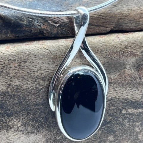 Large Black Onyx sterling silver pendant