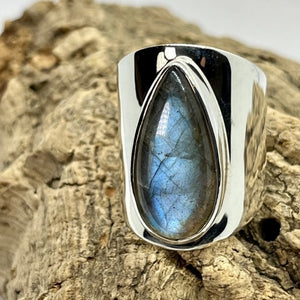 Long Teardrop Lapiz Lazuli Ring, Unisex, 925 Sterling Silver