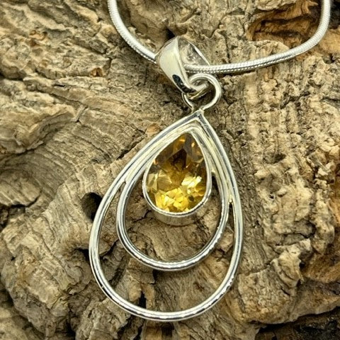 Small Citrine Pendant, 925 Sterling Silver