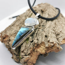 Load image into Gallery viewer, Labradorite, Moonstone and blue topaz pendant