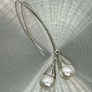 Long Pearl Earrings, 925 Sterling Silver