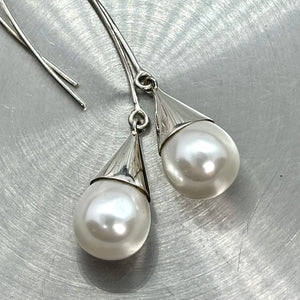 Long Pearl Earrings, 925 Sterling Silver