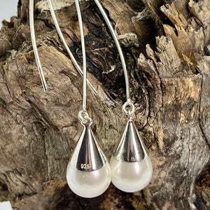 Long Pearl Earrings, 925 Sterling Silver