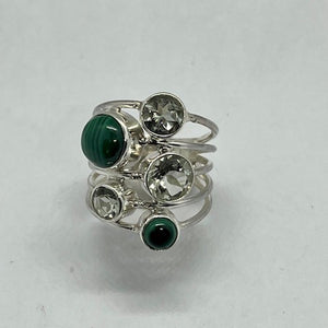 Green Amethyst and Malachite Mulltistone Ring, 925 Sterling Silver