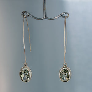 Long Green Amethyst Earrings, 925 Sterling Silver