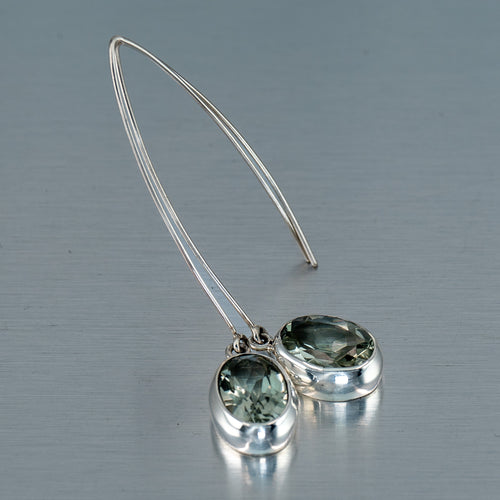 Long Green Amethyst Earrings, 925 Sterling Silver