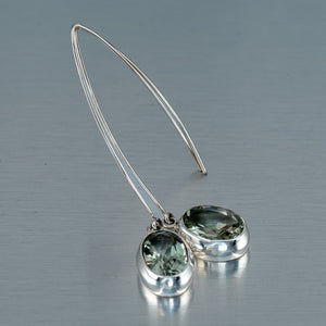 Long Green Amethyst Earrings, 925 Sterling Silver