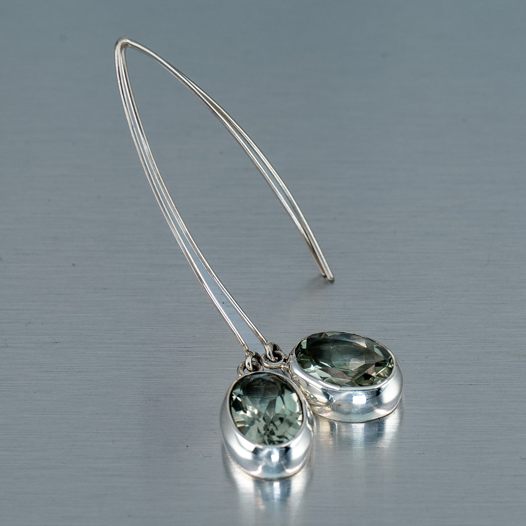 Long Green Amethyst Earrings, 925 Sterling Silver