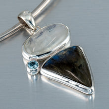 Load image into Gallery viewer, Labradorite, Moonstone and blue topaz pendant