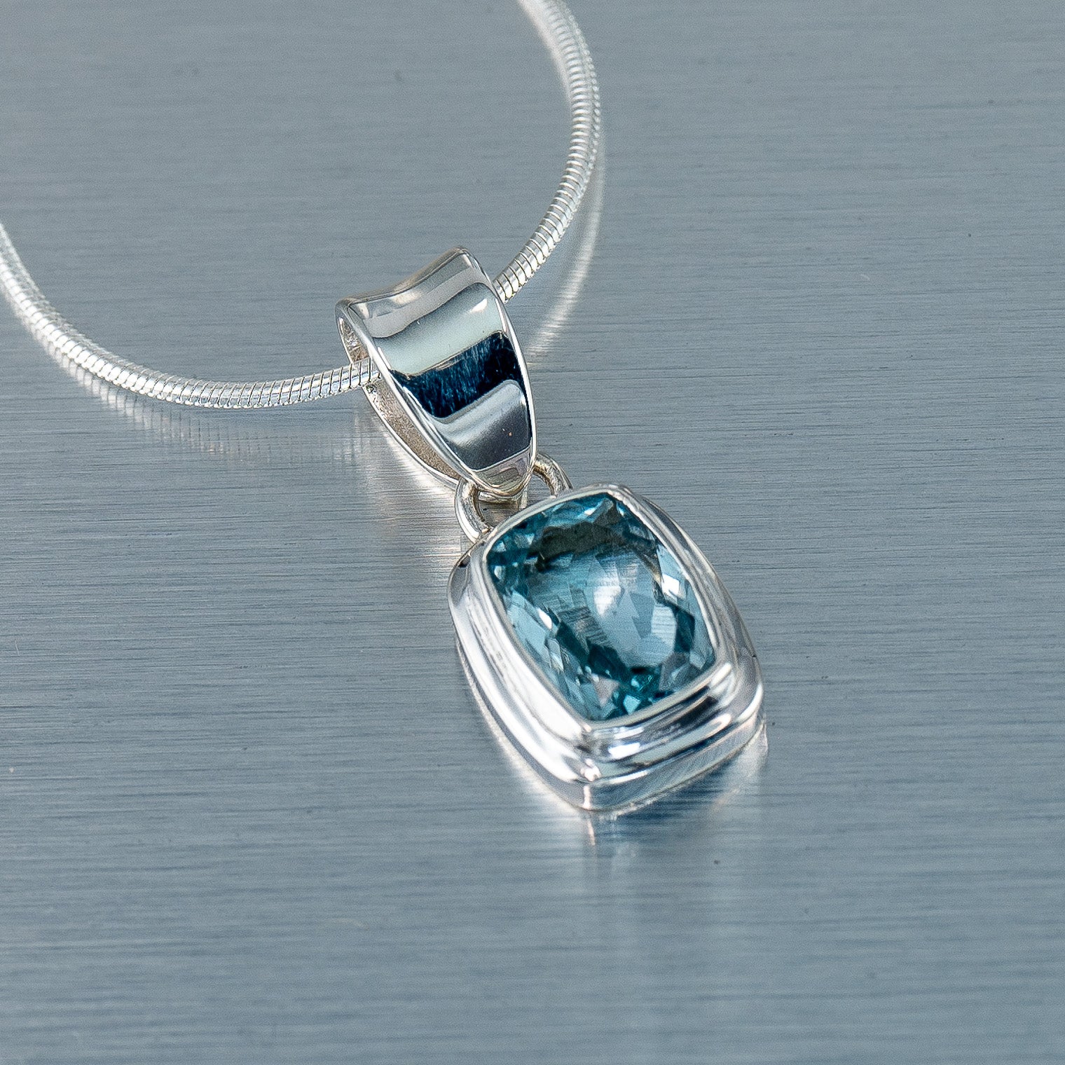 Rectangle Blue Topaz Necklace, 925 Sterling Silver