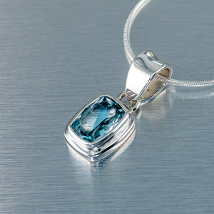 Rectangle Blue Topaz Necklace, 925 Sterling Silver