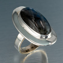 Load image into Gallery viewer, Large Oval Labradorite Sterling Silver Ring.
