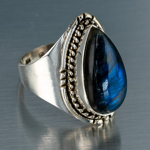 Tear Drop Labradorite Ring, 925 Sterling Silver.