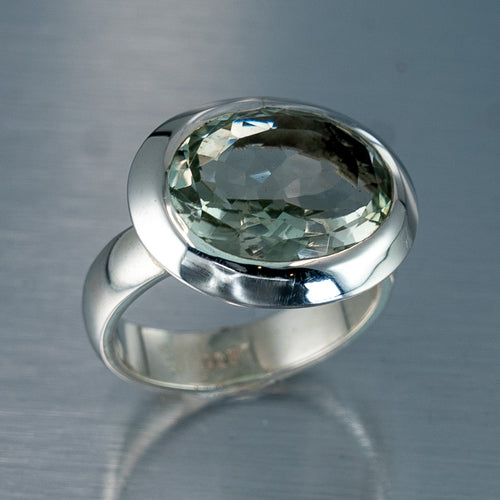Huge Oval, Green Amethyst Sterling Silver Ring