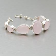 Load image into Gallery viewer, Large Multistone Rose Quartz Bracelet, 925 Sterling Silver