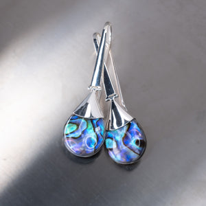 Elegant, Hinged Long Paua Earrings, 925 Sterling Silver
