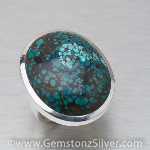 Large Oval Turquoise Ring, 925 Sterling Silver.