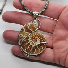 Load image into Gallery viewer, Large Wire Wrap Ammonite Fossil Pendant, 925 Sterling Silver