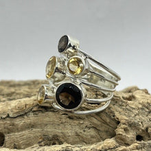 Load image into Gallery viewer, Citrine and Smokey Quartz Multistone Ring, 925 Sterling Silver