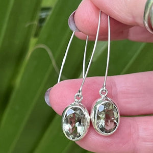 Long Green Amethyst Earrings, 925 Sterling Silver