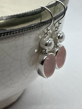 Load image into Gallery viewer, Large Rose Quartz And Pearl Earrings, Omega hooks.