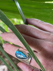 Long Teardrop Lapiz Lazuli Ring, Unisex, 925 Sterling Silver