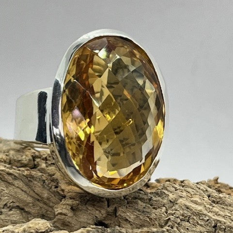 Huge Natural Citrine Ring, 925 Sterling Silver, Size US9, UKR