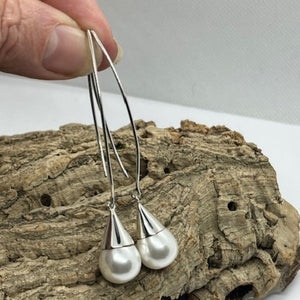 Long Pearl Earrings, 925 Sterling Silver