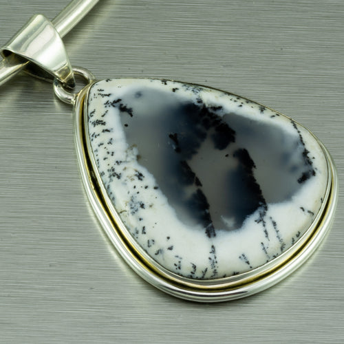 Dentritic Agate large teardrop sterling silver pendant