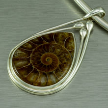 Load image into Gallery viewer, Teardrop polished ammonite sterling silver pendant